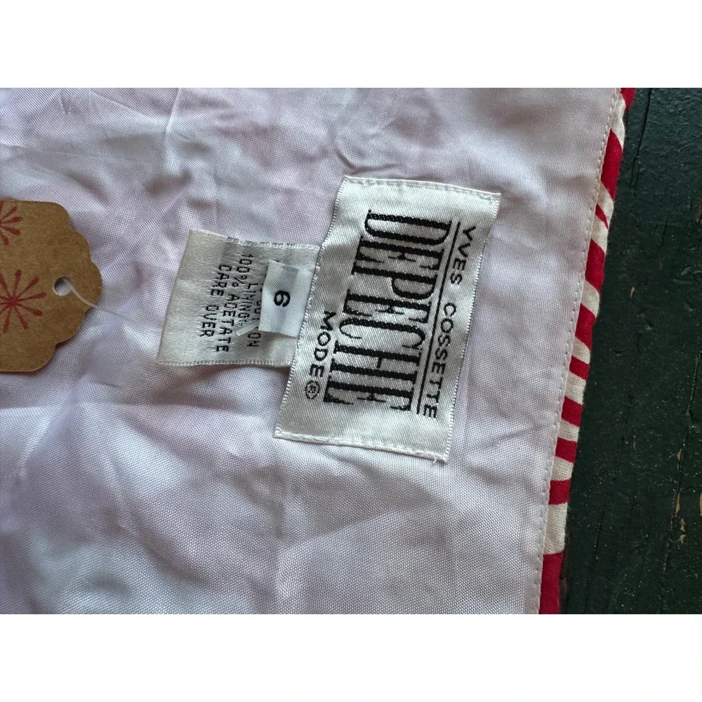 Yves Cossette Depeche Mode Red White Swirl Print A-Line Dress‎ Size 6 V-Neck